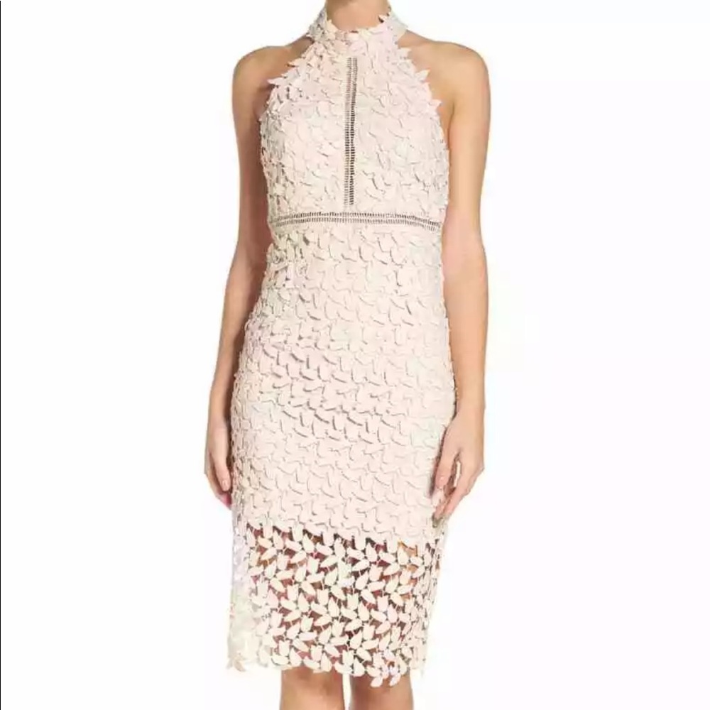 Bardot Gemma Halter Lace Sheath Dress lilac NWOT